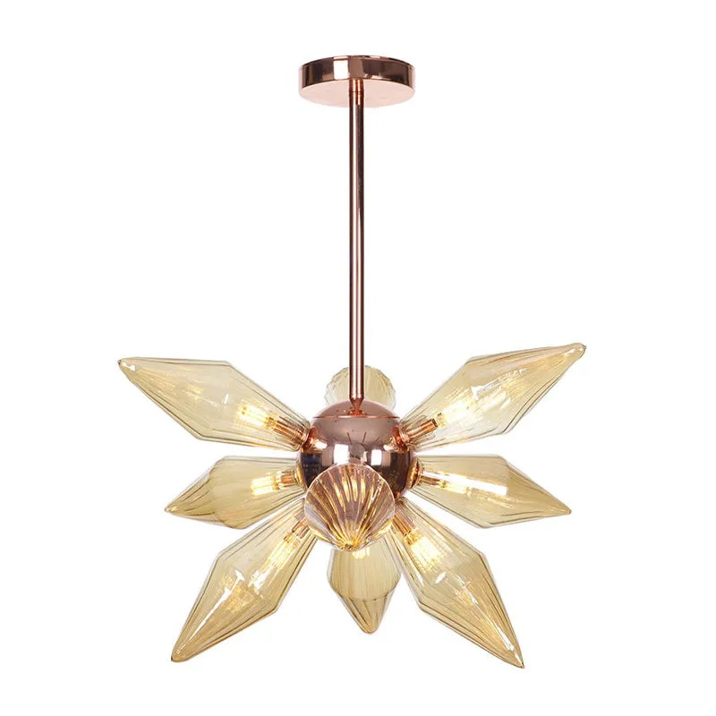 Lustre en verre ambré et diamant, modernisme, 9/12 têtes, plafonnier en or Rose, luminaire suspendu pour salon Clearhalo