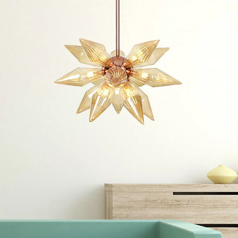 Lustre en verre ambré et diamant, modernisme, 9/12 têtes, plafonnier en or Rose, luminaire suspendu pour salon Clearhalo