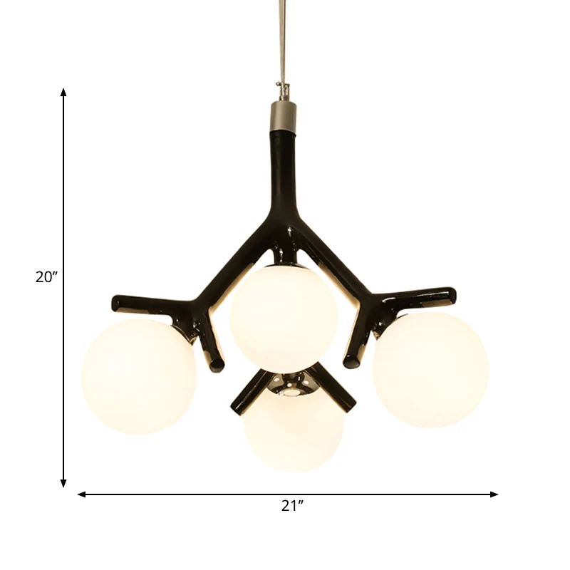 Lustre en verre blanc Global avec branche Design contemporain 4 lumières blanc/noir/rouge plafonnier suspendu Clearhalo