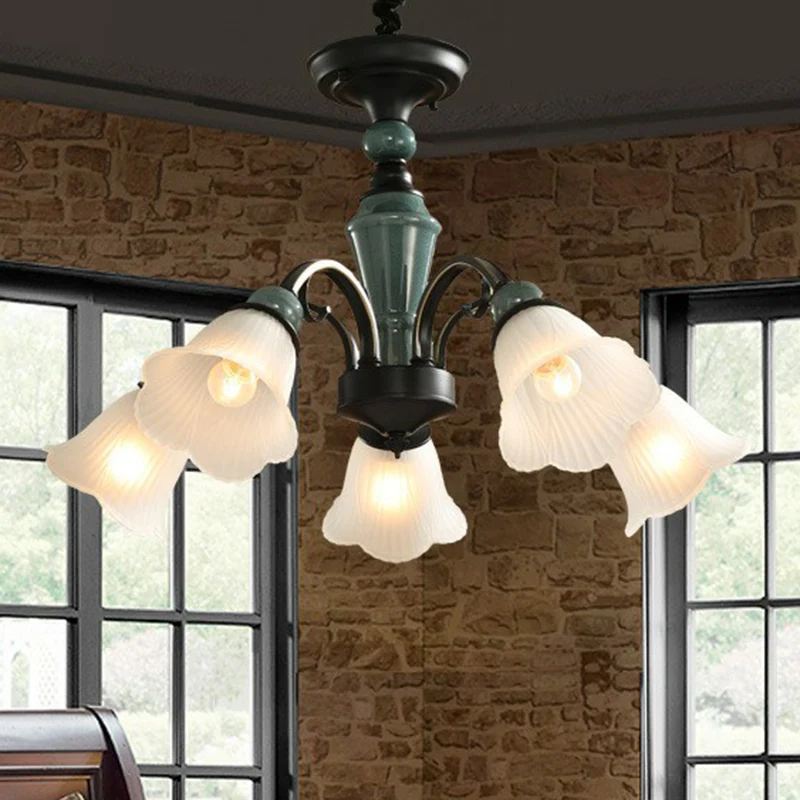 Lustre en verre opale givré floral, luminaire suspendu Vintage pour salon, vert Clearhalo