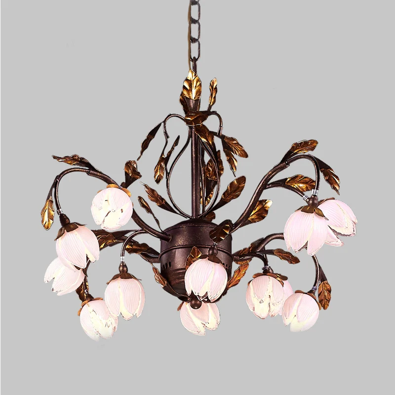 Lustre en verre violet de style campagnard à 12 têtes pour salle à manger, luminaire suspendu en marron Clearhalo
