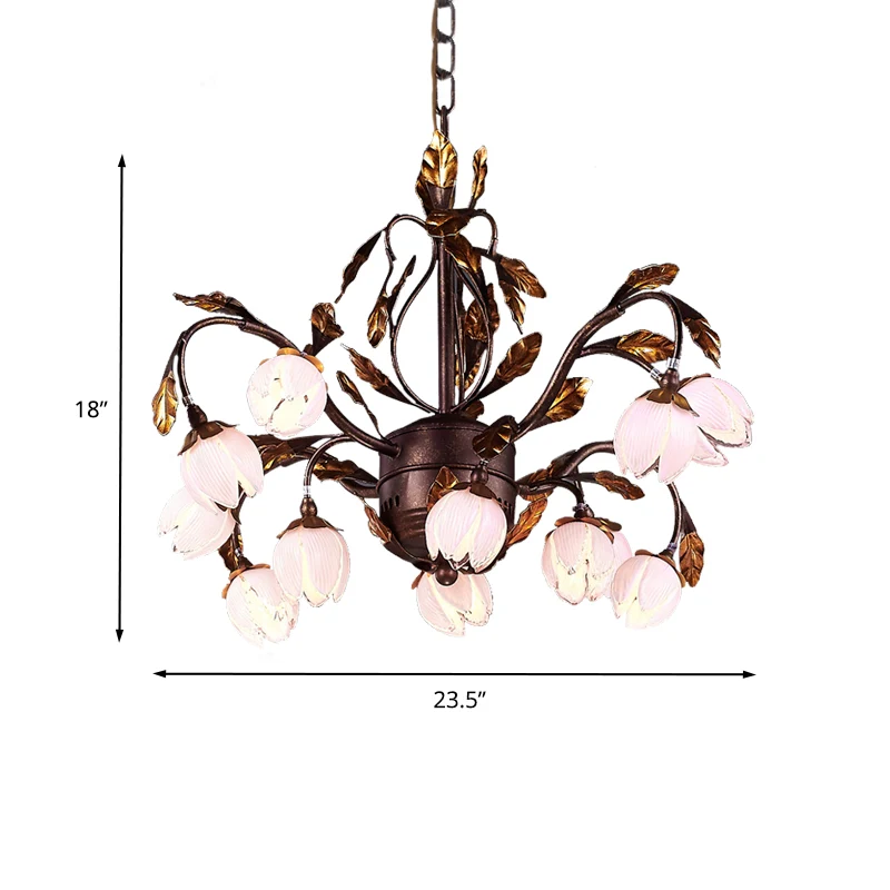 Lustre en verre violet de style campagnard à 12 têtes pour salle à manger, luminaire suspendu en marron Clearhalo