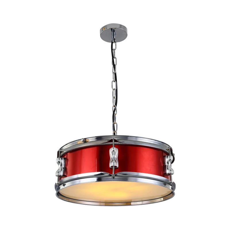 Lustres en métal en forme de tambour, suspension industrielle à trois ampoules pour le salon Clearhalo
