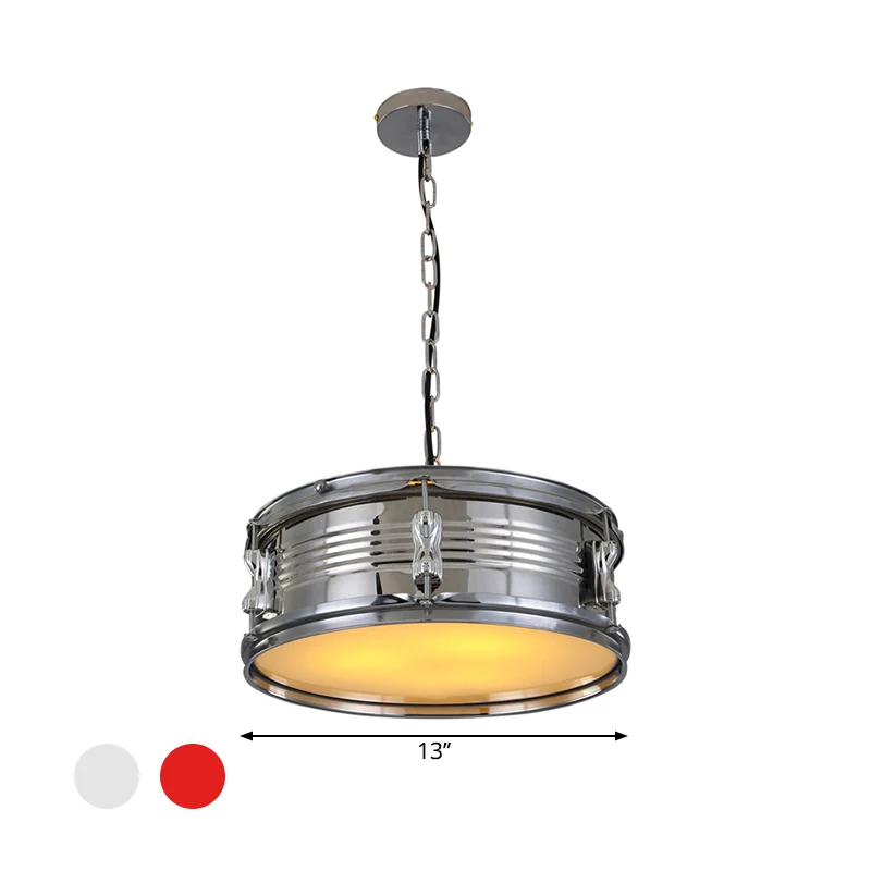 Lustres en métal en forme de tambour, suspension industrielle à trois ampoules pour le salon Clearhalo