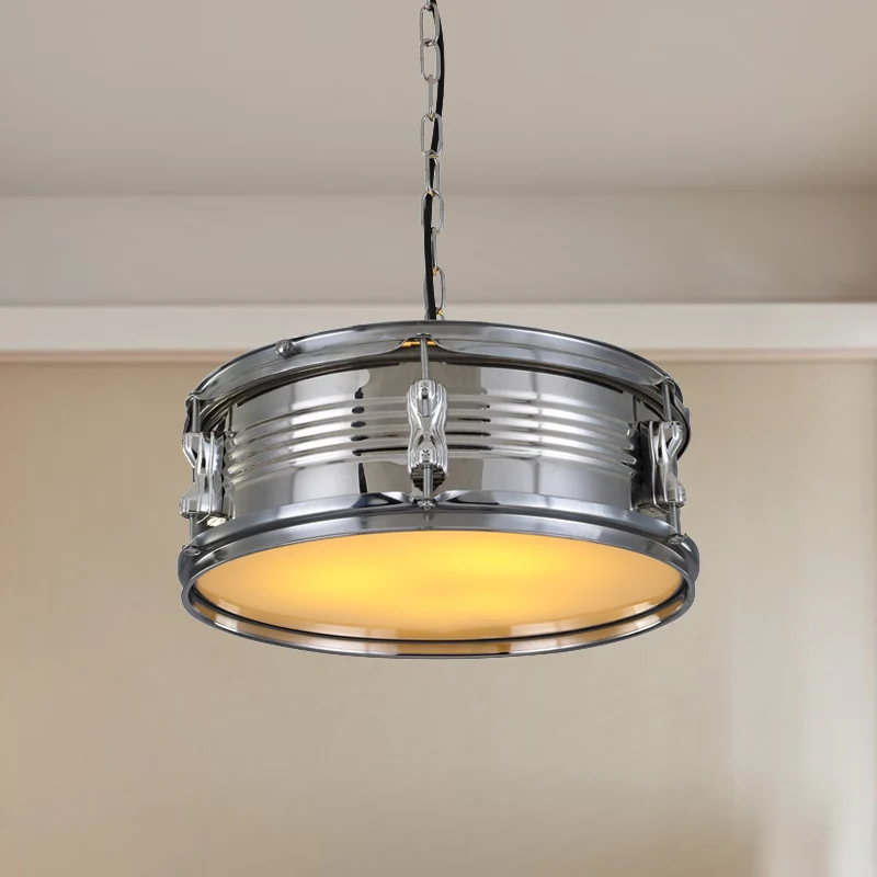 Lustres en métal en forme de tambour, suspension industrielle à trois ampoules pour le salon Clearhalo