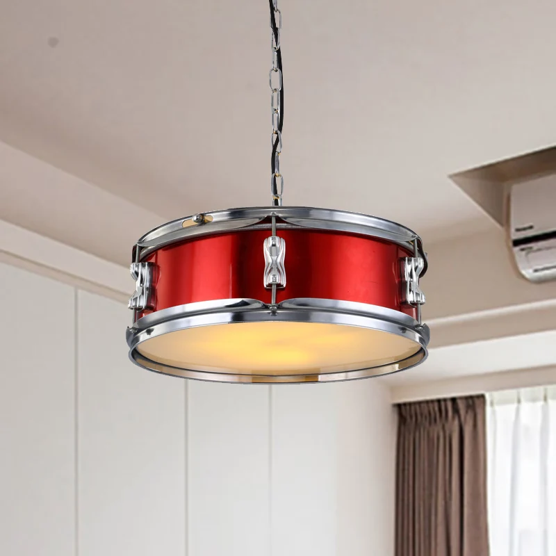 Lustres en métal en forme de tambour, suspension industrielle à trois ampoules pour le salon Clearhalo