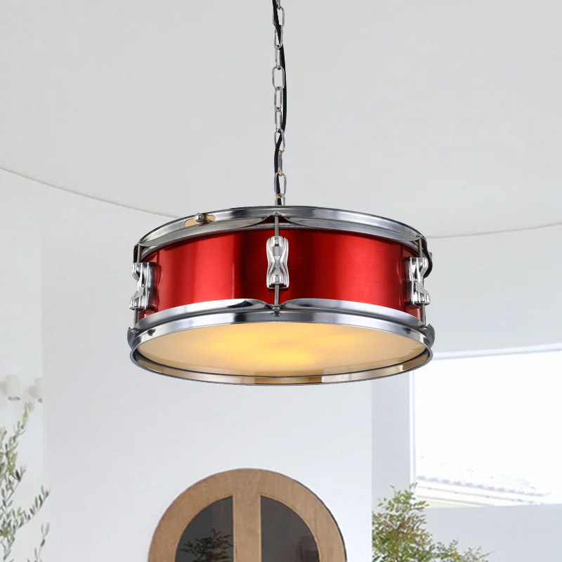 Lustres en métal en forme de tambour, suspension industrielle à trois ampoules pour le salon Clearhalo