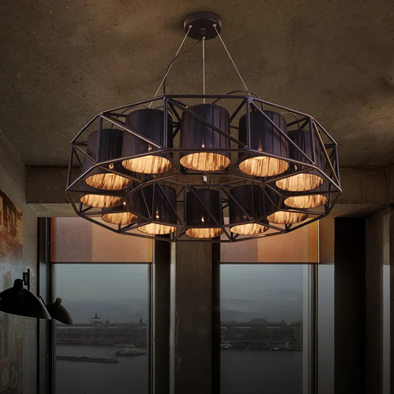 Lustres multi-lumières noirs ronds en métal, luminaires suspendus Vintage pour le salon Clearhalo