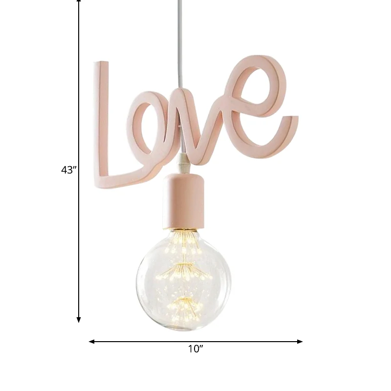 Macaron Ampoule Nue Lampe Goutte Résine 1 Ampoule Suspension de Salon en Rose avec Lettre Design Clearhalo