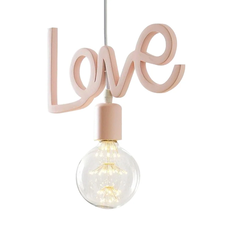 Macaron Ampoule Nue Lampe Goutte Résine 1 Ampoule Suspension de Salon en Rose avec Lettre Design Clearhalo