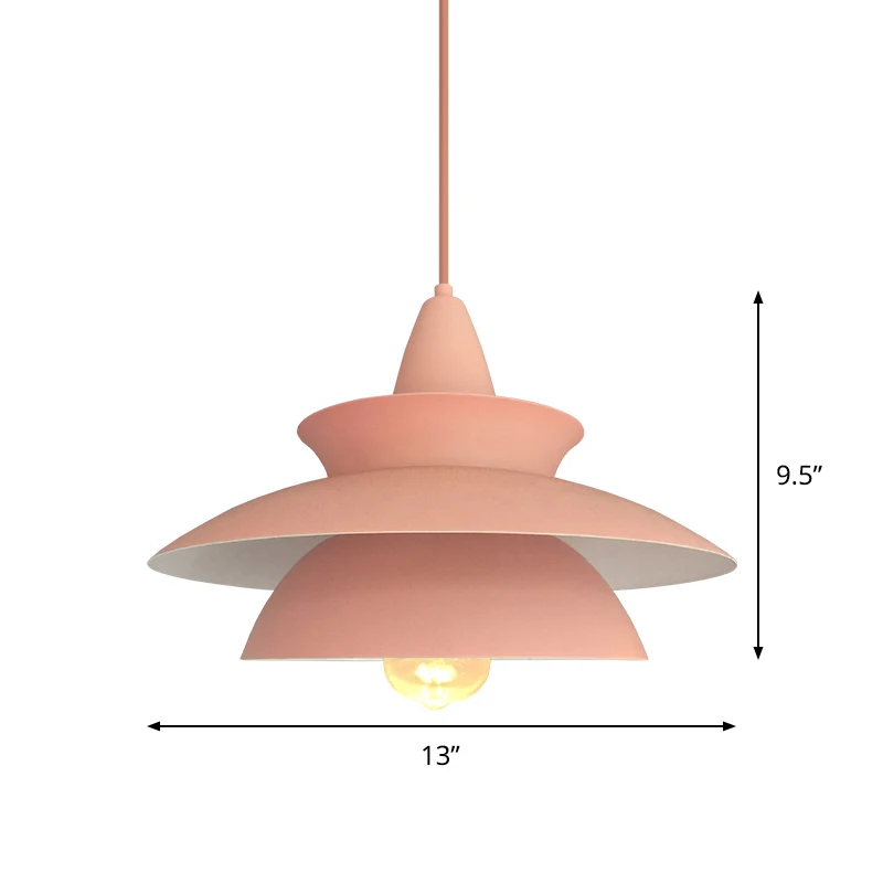 Macaron 3 couches de fer suspendu plafonnier à 1 lumière en rose sur la table Clearhalo