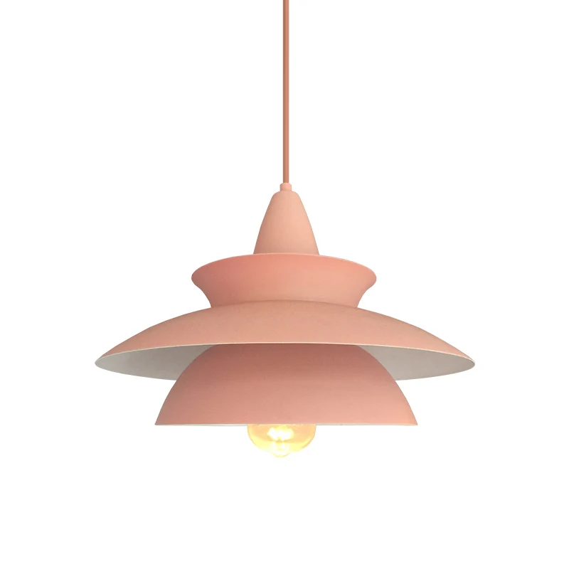 Macaron 3 couches de fer suspendu plafonnier à 1 lumière en rose sur la table Clearhalo