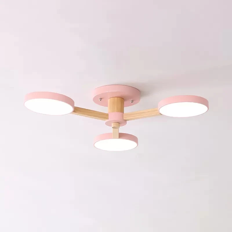 Macaron – plafonnier rond élégant en métal et bois, 3 lumières, semi-encastré, pour café Clearhalo