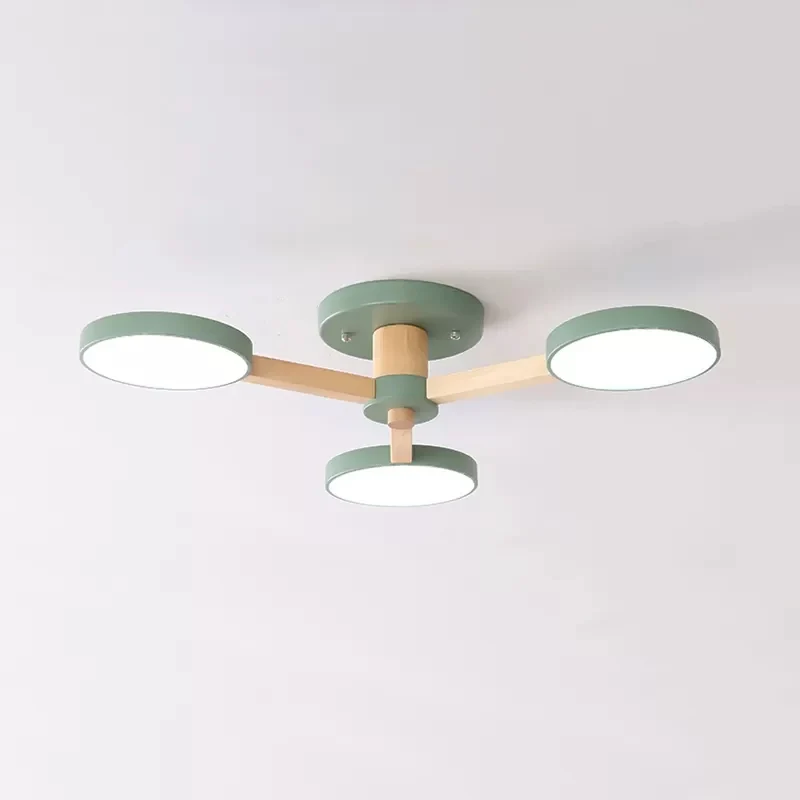 Macaron – plafonnier rond élégant en métal et bois, 3 lumières, semi-encastré, pour café Clearhalo
