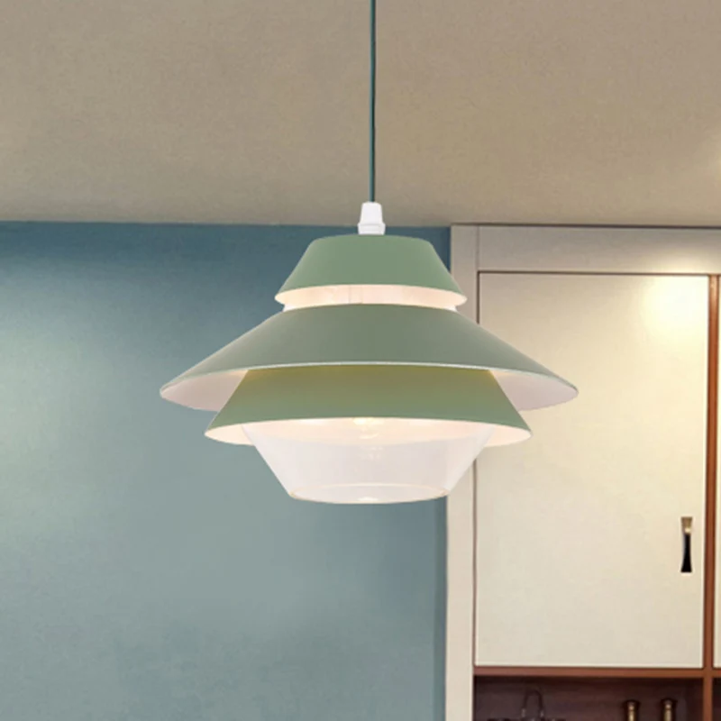 Macaron Plafonnier suspendu évasé élégant à 1 lumière métallique pour salon, bleu/vert Clearhalo