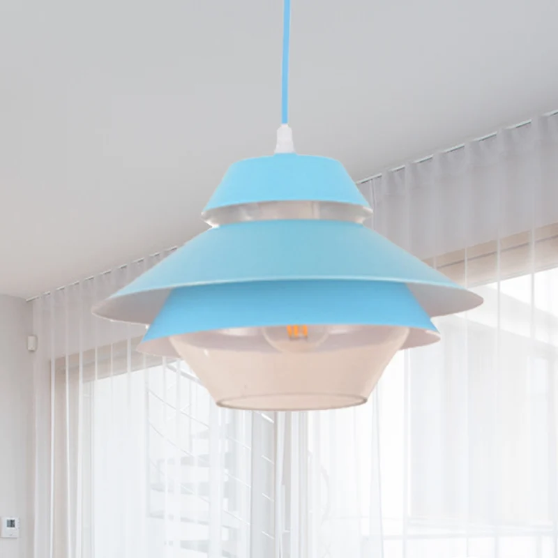 Macaron Plafonnier suspendu évasé élégant à 1 lumière métallique pour salon, bleu/vert Clearhalo