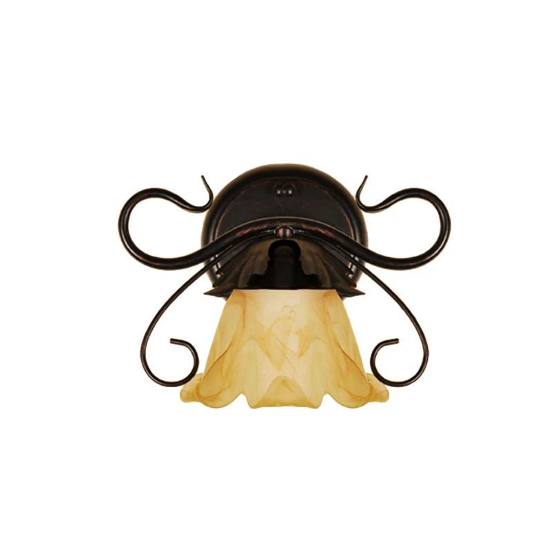 Mini applique murale florale simple, luminaire mural en verre beige pastoral avec bras à volutes en rouge marron Clearhalo