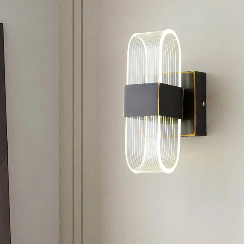 Mini applique oblongue simple en acrylique, 1/2 lumière, applique murale noire avec LED intégrée Clearhalo