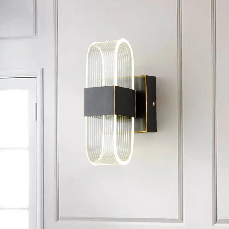 Mini applique oblongue simple en acrylique, 1/2 lumière, applique murale noire avec LED intégrée Clearhalo