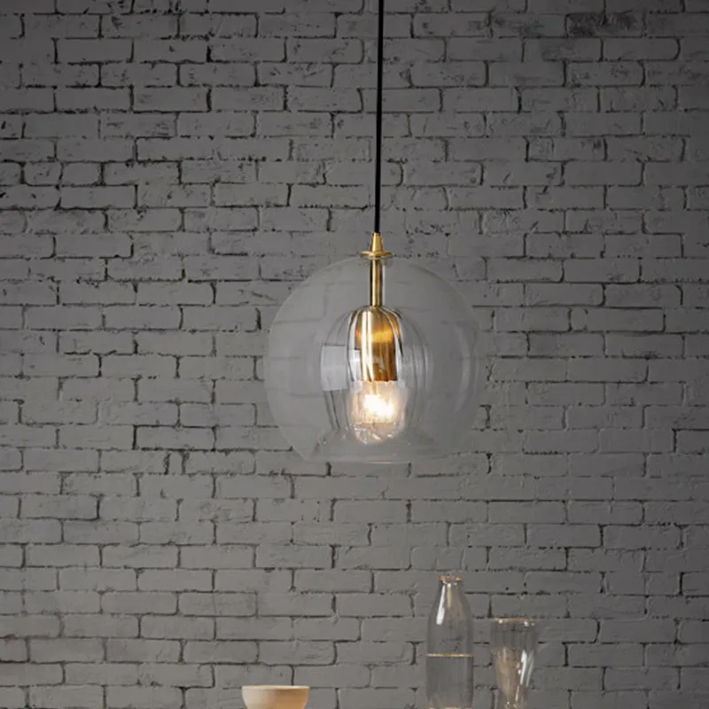 Mini lampe suspendue en verre transparent Global, lampe à suspension postmoderne à 1 lumière en laiton, 6"/10" de large Cl...