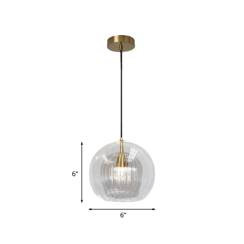 Mini lampe suspendue en verre transparent Global, lampe à suspension postmoderne à 1 lumière en laiton, 6"/10" de large Cl...