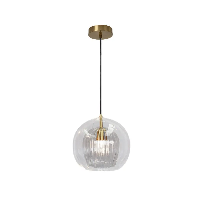 Mini lampe suspendue en verre transparent Global, lampe à suspension postmoderne à 1 lumière en laiton, 6"/10" de large Cl...