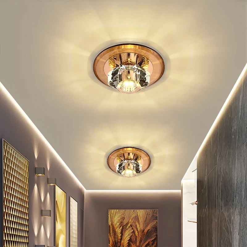 Mini plafonnier LED en cristal biseauté, Style moderne, luminaire de plafond pour couloir Clearhalo