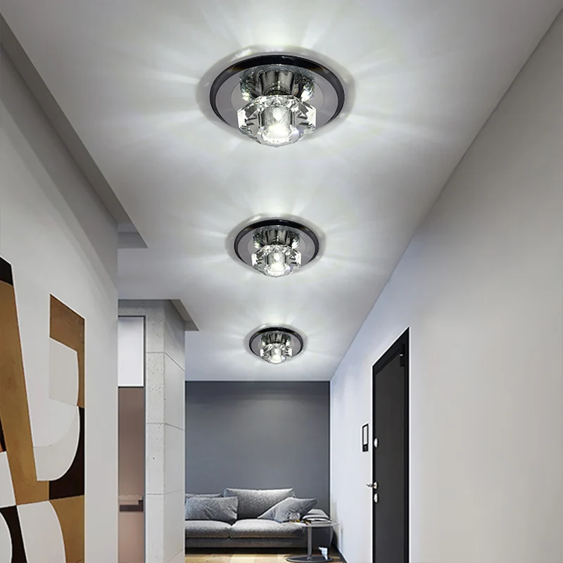 Mini plafonnier LED en cristal biseauté, Style moderne, luminaire de plafond pour couloir Clearhalo