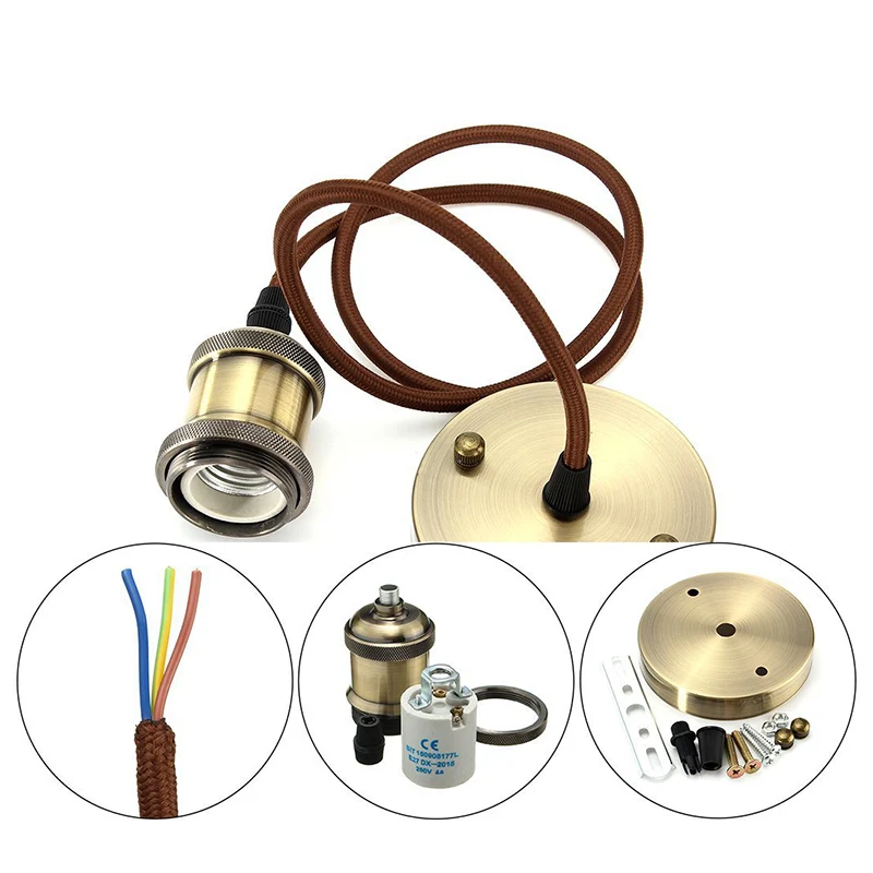 Mini suspension en cuivre de Style industriel, ampoule nue, lampe suspendue pour chambre à coucher avec fil de suspension...