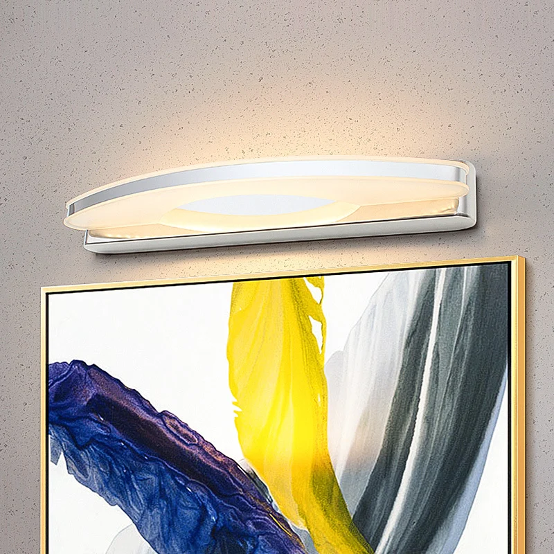 Miroir de courtoisie LED incurvé, applique murale simple en acier inoxydable chromé pour salle de bain Clearhalo