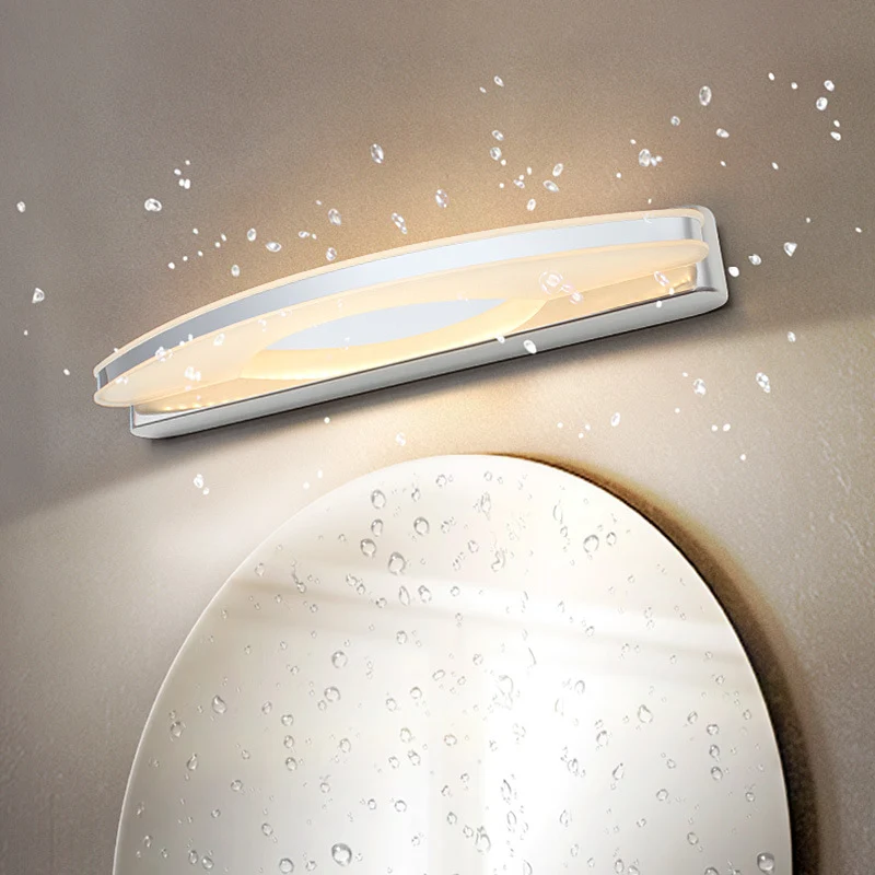 Miroir de courtoisie LED incurvé, applique murale simple en acier inoxydable chromé pour salle de bain Clearhalo