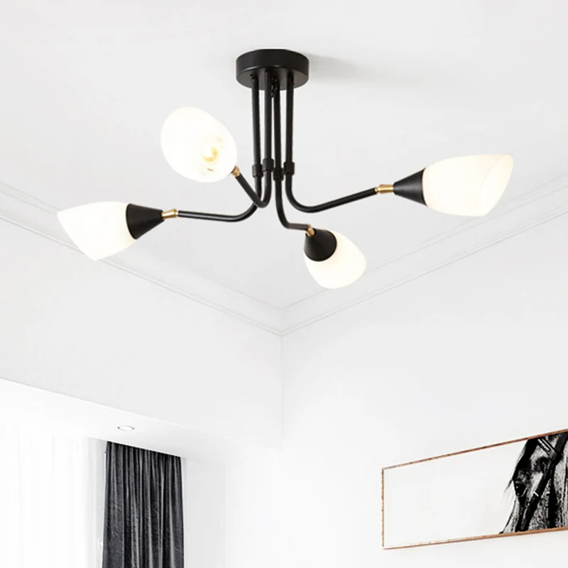 Modernisme 4/6/8 ampoules lustre de plafond noir évasé suspension avec abat-jour en verre laiteux Clearhalo