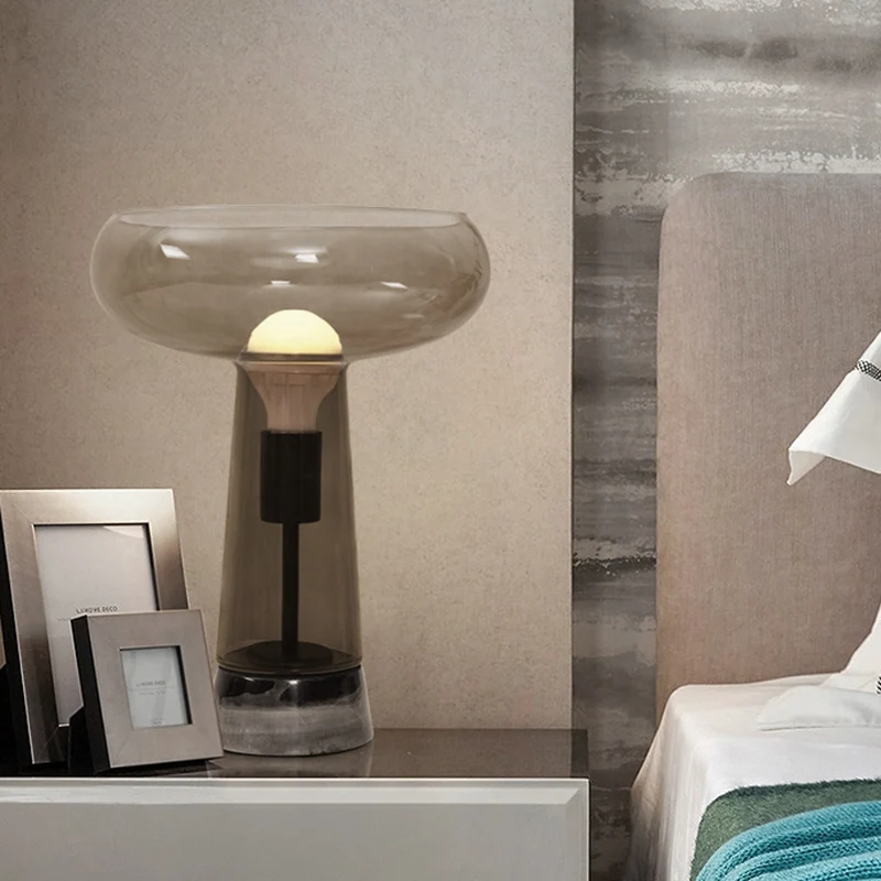 Modernisme Aquarium Éclairage de Bureau Verre à Café 1 Lumière Salon Lampe de Table de Nuit Clearhalo