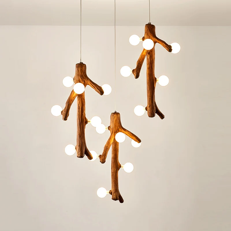 Modernisme Branche Résine Multi Plafonnier 18 Têtes Éclairage Suspendu en Marron avec Conception D'ampoule Exposée Clearhalo