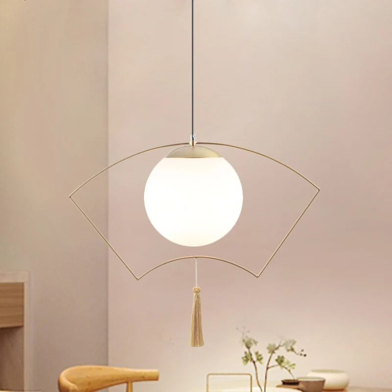 Modernisme Globe pendentif éclairage lait verre 1 tête chambre suspendu plafonnier avec ventilateur doré cadre en métal Cl...