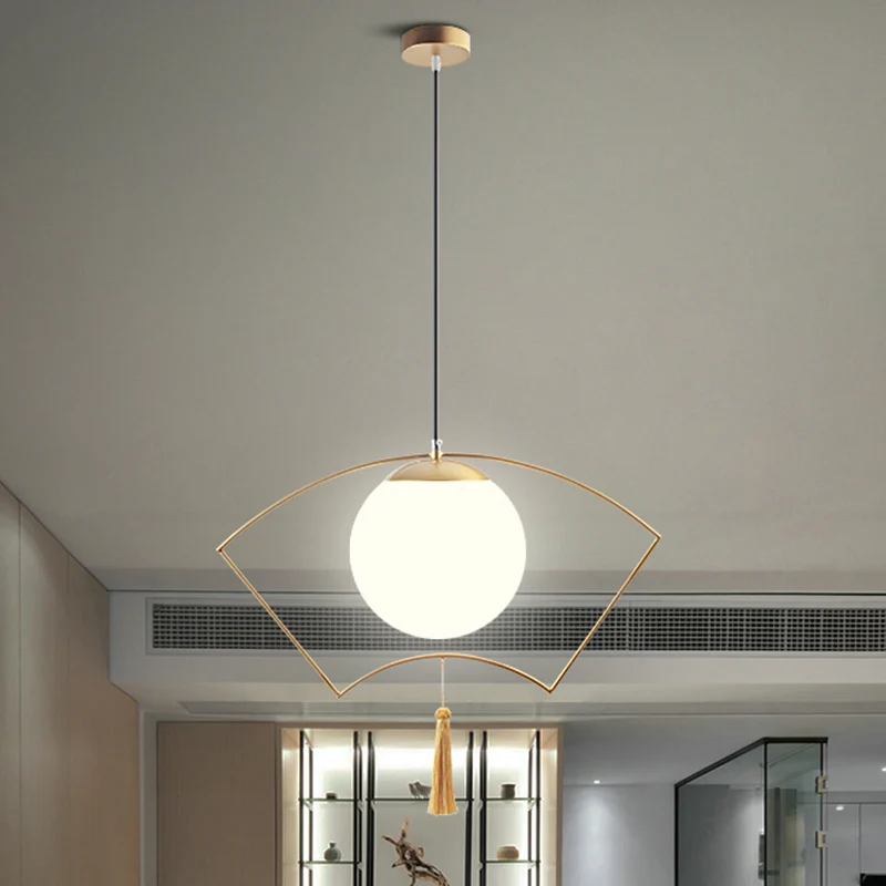 Modernisme Globe pendentif éclairage lait verre 1 tête chambre suspendu plafonnier avec ventilateur doré cadre en métal Cl...