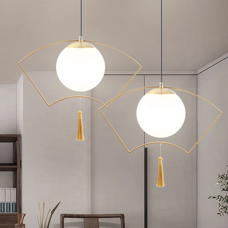 Modernisme Globe pendentif éclairage lait verre 1 tête chambre suspendu plafonnier avec ventilateur doré cadre en métal Cl...