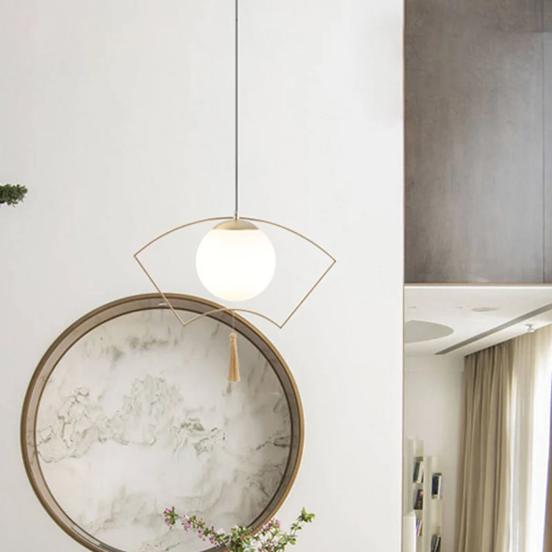 Modernisme Globe pendentif éclairage lait verre 1 tête chambre suspendu plafonnier avec ventilateur doré cadre en métal Cl...