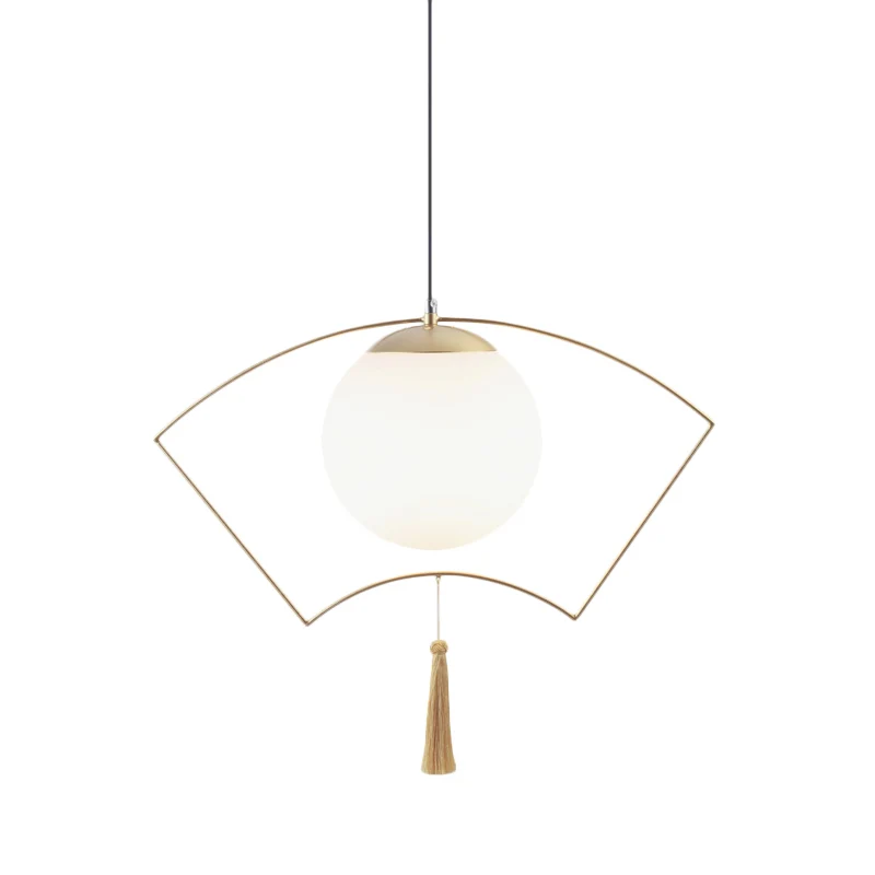 Modernisme Globe pendentif éclairage lait verre 1 tête chambre suspendu plafonnier avec ventilateur doré cadre en métal Cl...