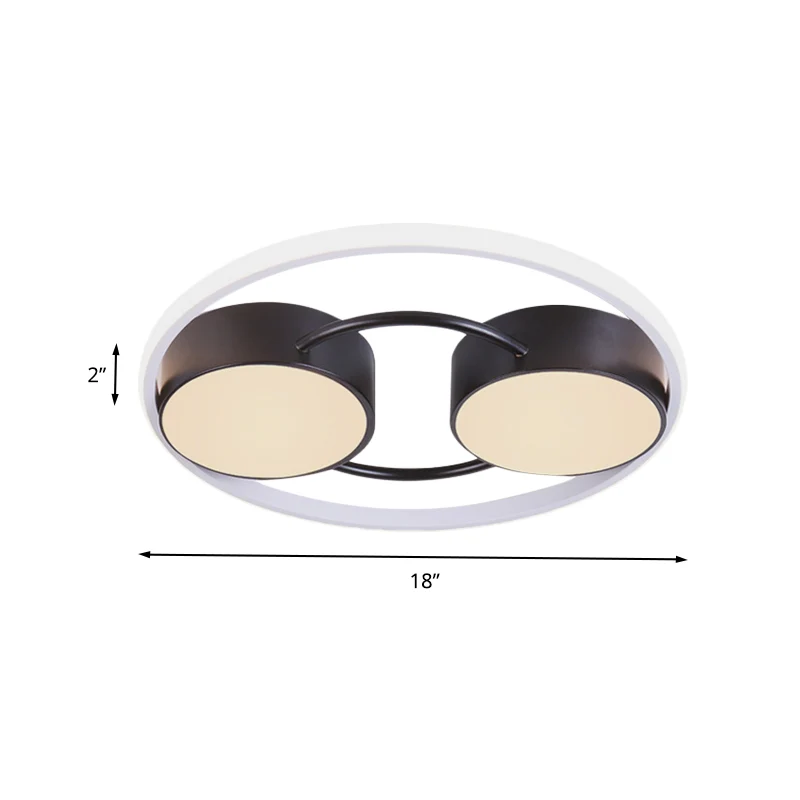 Moderniste Double petit tambour plafonnier en métal 18 "/ 21,5" W LED plafonnier encastré pour chambre à coucher en noir,...