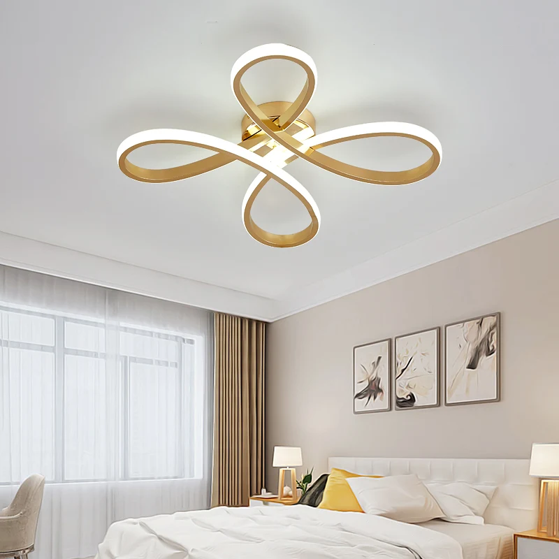 Nordic Clover Plafonnier LED en acrylique doré pour chambre à coucher en blanc chaud/blanc, 21,5"/25,5" de large Clearhalo