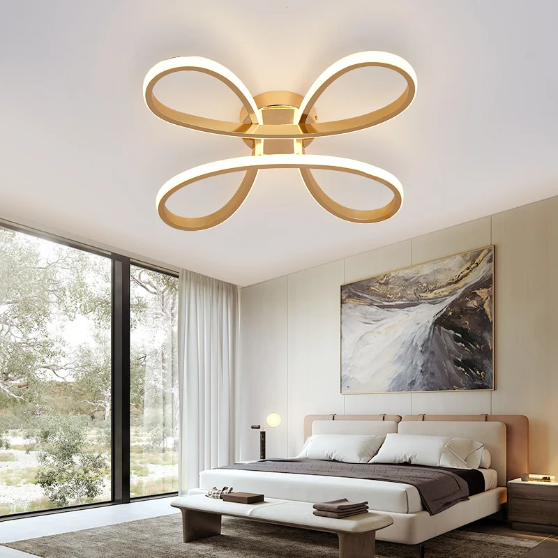 Nordic Clover Plafonnier LED en acrylique doré pour chambre à coucher en blanc chaud/blanc, 21,5"/25,5" de large Clearhalo