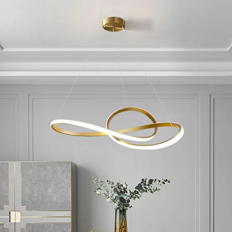 Note de musique LED lustre minimaliste métal finition or suspension pour salon Clearhalo