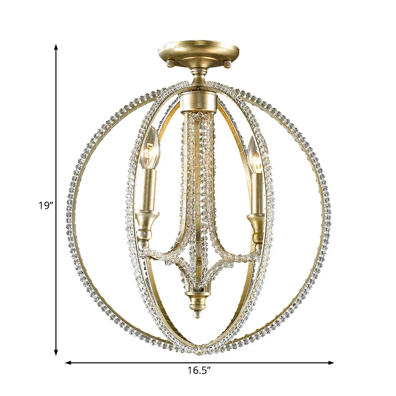 Orb Plafonnier semi-encastré en métal rustique à 3 lumières pour salle à manger avec accents de cristal en laiton Clearhalo