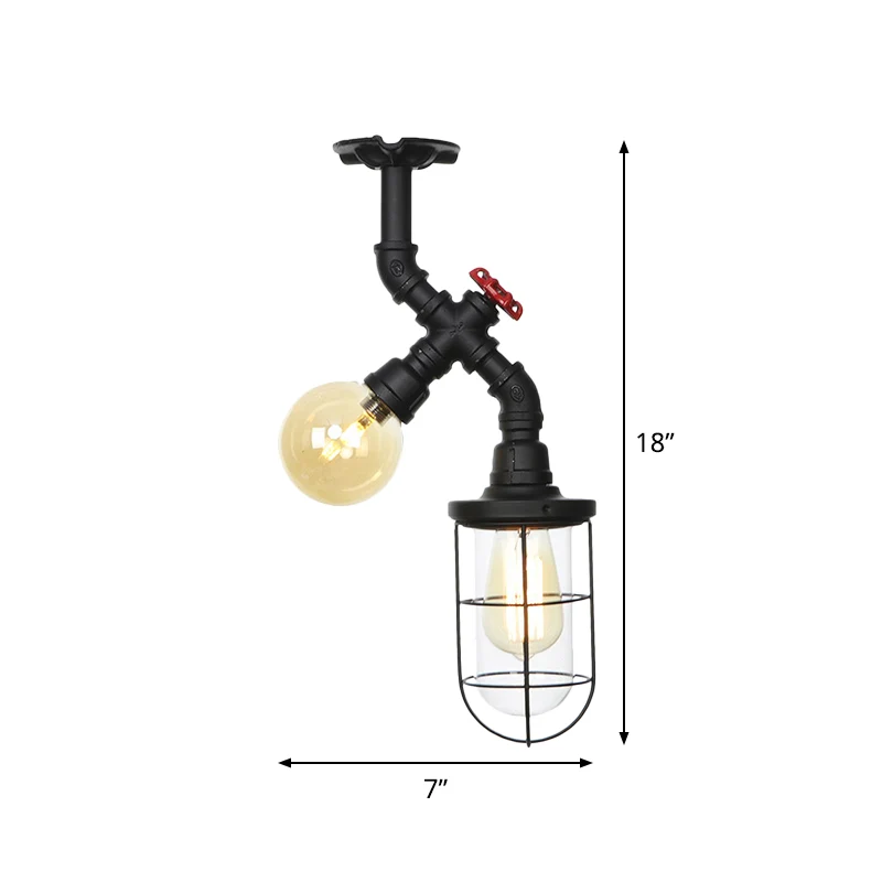 Orbe/capsule en verre transparent semi-encastré vintage à 2 lumières pour couloir, plafonnier noir avec cage Clearhalo