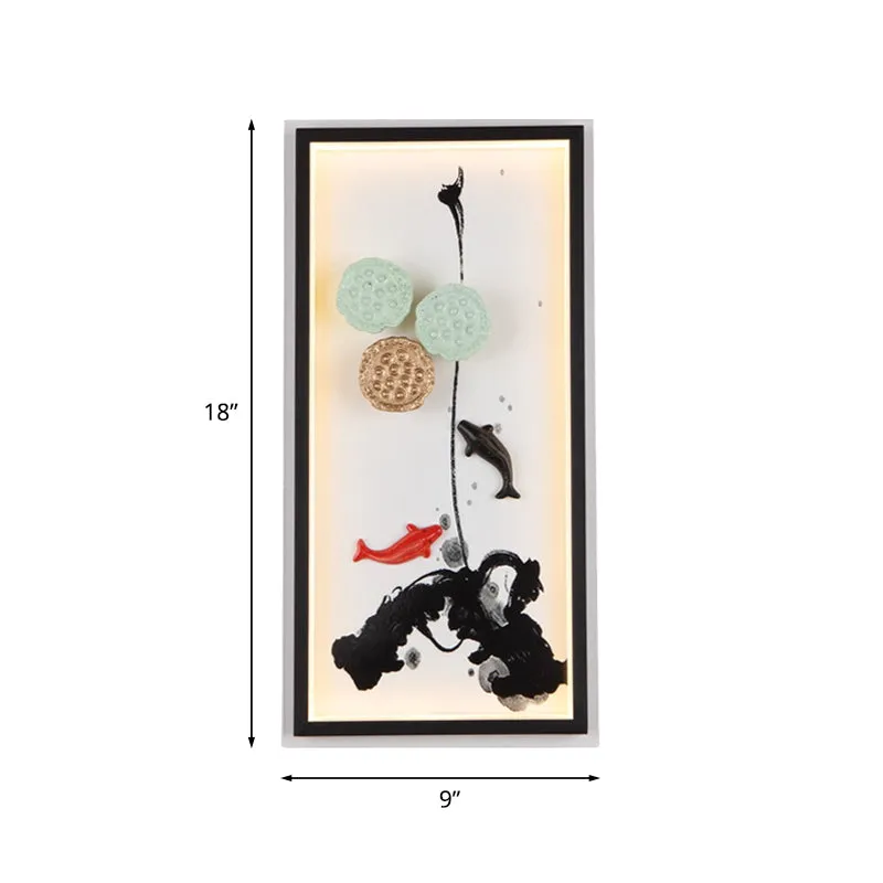 Peinture à l'encre de Chine, tissu lumineux mural, luminaire mural LED pour salon, noir Clearhalo