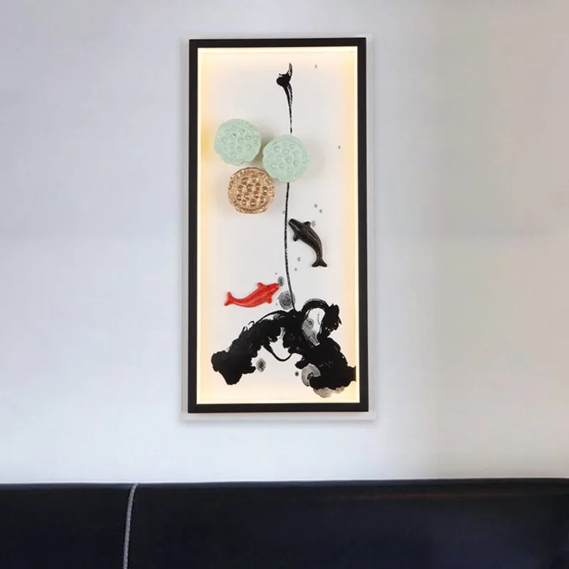 Peinture à l'encre de Chine, tissu lumineux mural, luminaire mural LED pour salon, noir Clearhalo