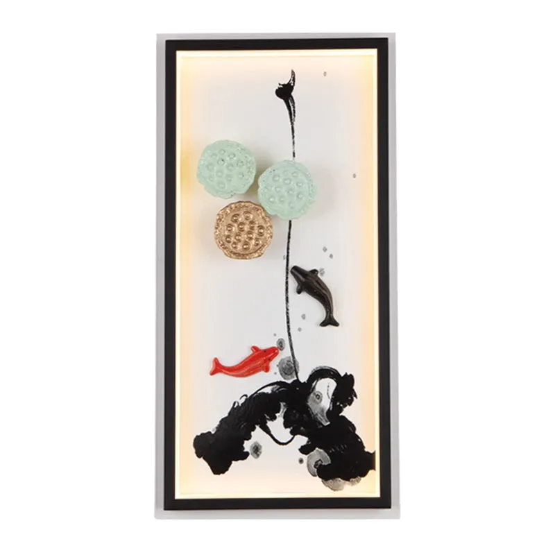 Peinture à l'encre de Chine, tissu lumineux mural, luminaire mural LED pour salon, noir Clearhalo