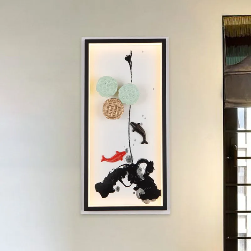Peinture à l'encre de Chine, tissu lumineux mural, luminaire mural LED pour salon, noir Clearhalo
