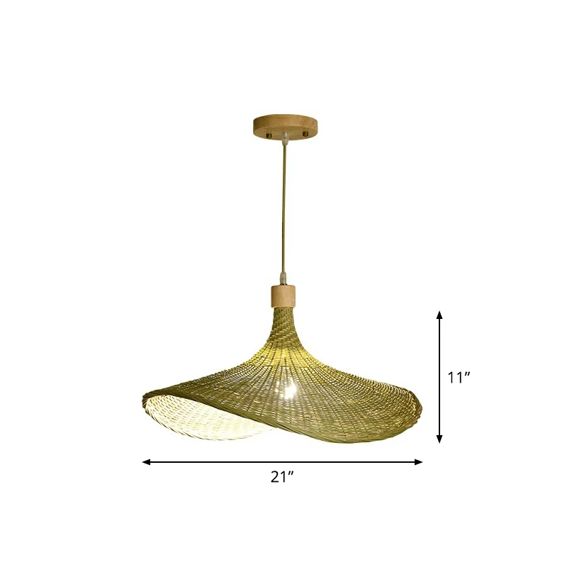 Pendentif en forme de chapeau de paille vert-jaune, asie du sud-est, lampe à Suspension unique en Fiber de bambou naturell...